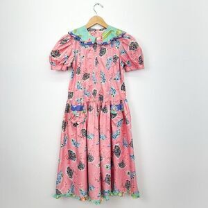 Mousefeathers Vintage Girls Pink Blue Hydrangea Multi Floral Peter Pan Collar Ma